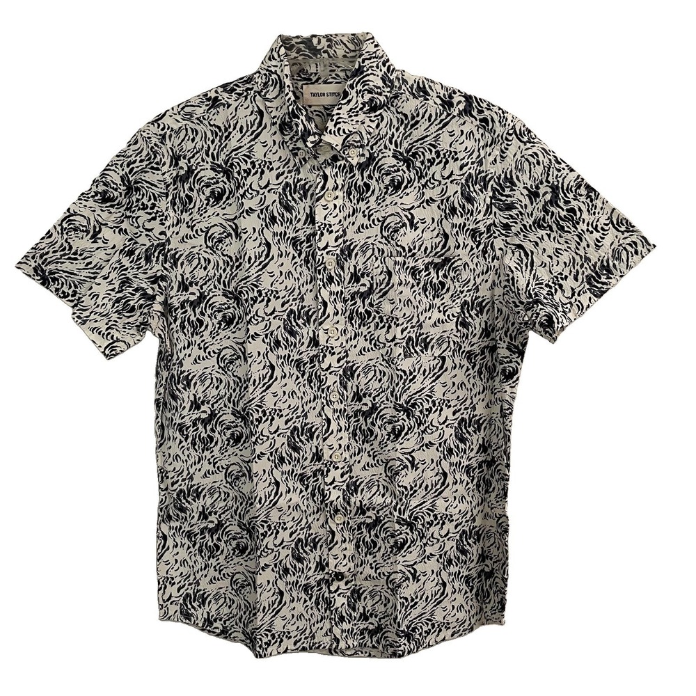 Taylor Stitch Short Sleeve Jack‎ Shirt White Water Print Men's S/38 NEW HTF